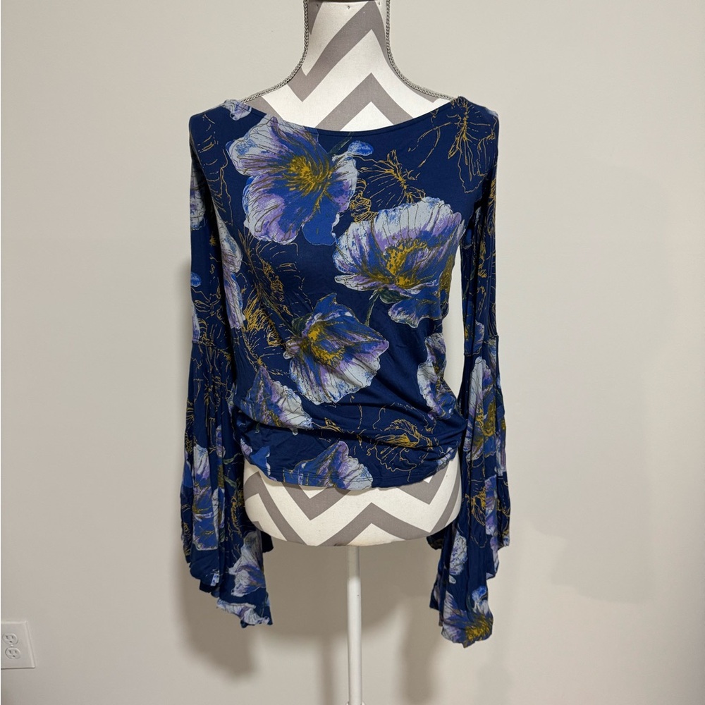 We The Free Blue Floral Blouse